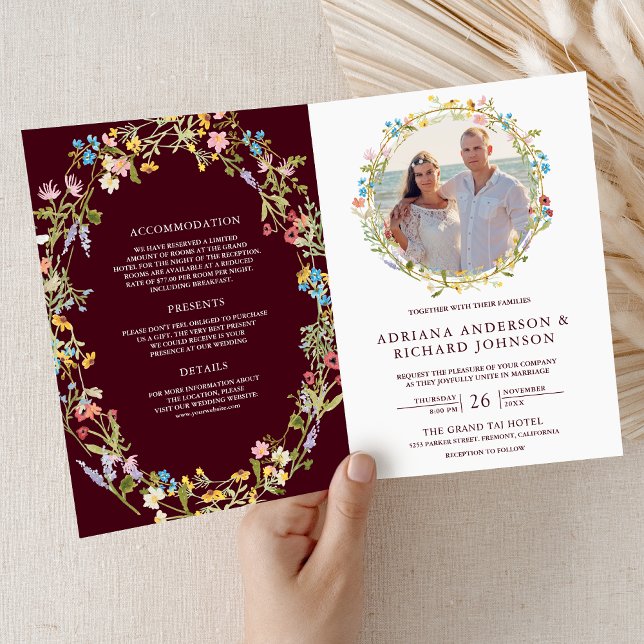 Invitación Código QR de Foto de Boda Boho Flor Silvestre Burg (Subido por el creador)