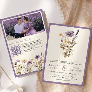 Invitación Código QR de Foto de Boda Boho Flor Silvestre Mora