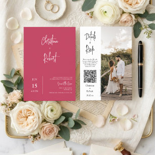 Invitación Código QR de Foto de Boda Boho Moderna Viva Magent