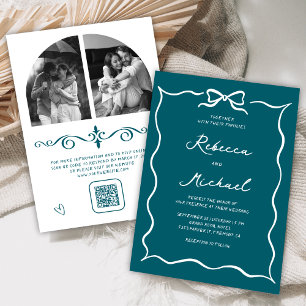 Invitación Código QR de foto de boda con lazo blanco dibujado