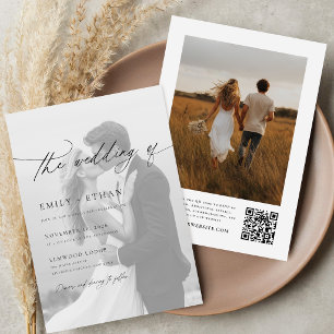 Invitación Código QR de Foto de Boda con Letra Moderna
