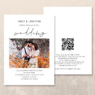 Invitación Código QR de Foto de Boda con Letra Moderna