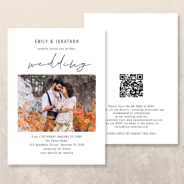Invitación Código QR de Foto de Boda con Letra Moderna (Subido por el creador)
