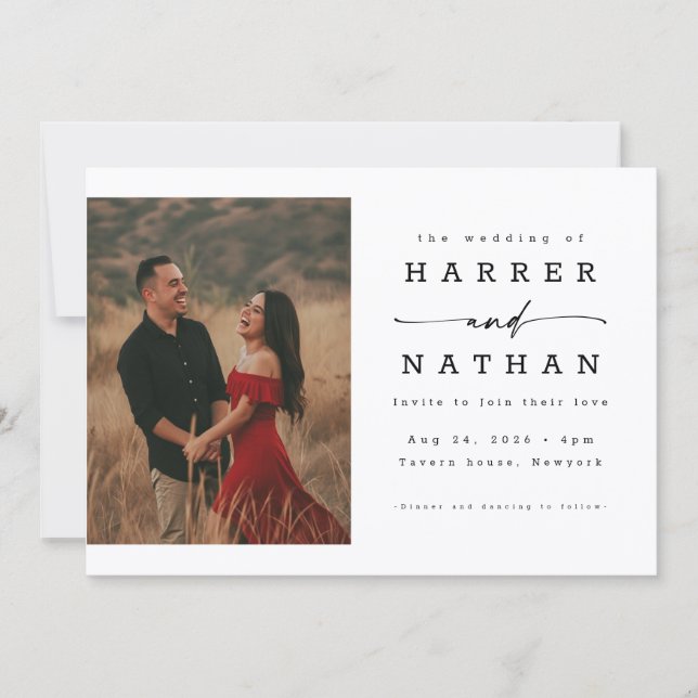 Invitación Código QR de Foto de Boda con Letra Romántica (Anverso)