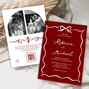 Invitación Código QR de foto de boda de arco blanco dibujado 