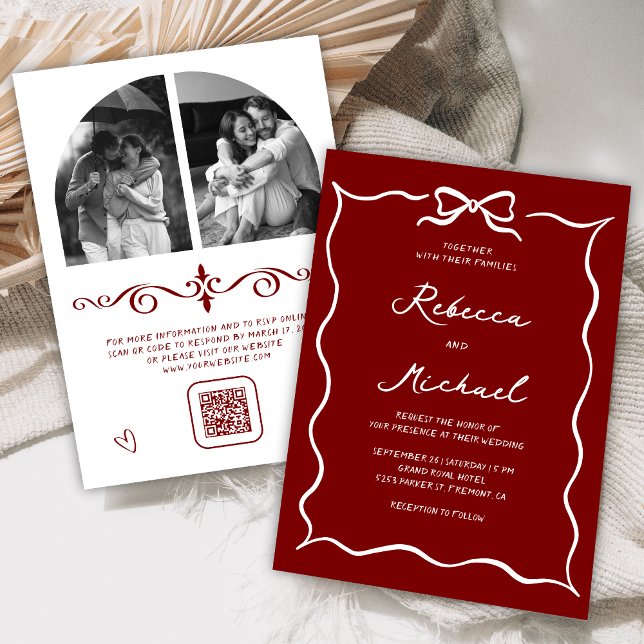 Invitación Código QR de foto de boda de arco blanco dibujado  (Subido por el creador)
