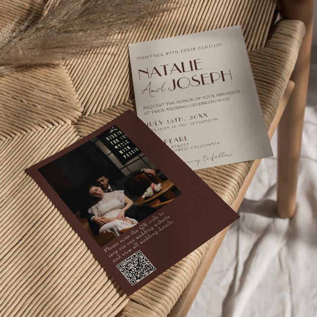 Invitación Código QR de Foto de Boda de Chocolate Marrón Dine (Subido por el creador)