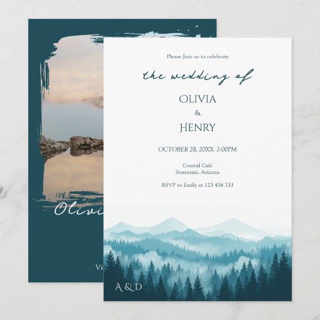 Invitación Código QR de Foto de Boda de Destino en Bosque de  (Anverso / Reverso)