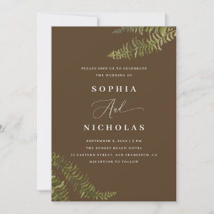 Invitación Código QR de foto de boda de helecho marrón oliva