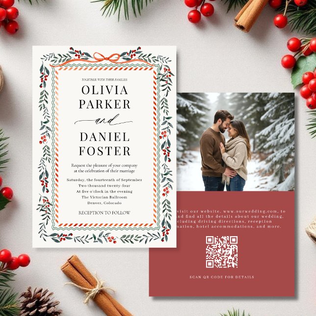 Invitación Código QR de Foto de Boda de Invierno con Lazo de  (Subido por el creador)