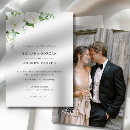 Invitación Código QR de foto de boda de magnolia floral elega