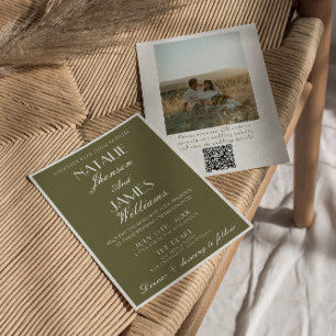 Invitación Código QR de foto de boda elegante de dinero antig