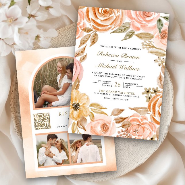 Invitación Código QR de Foto de Boda Floral Terroso Otoño de  (Subido por el creador)