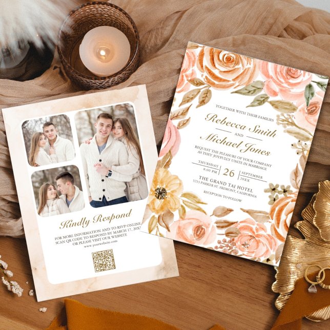Invitación Código QR de Foto de Boda Floral Terroso Rústico d (Subido por el creador)