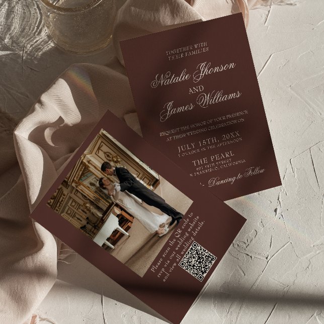 Invitación Código QR de foto de boda marrón chocolate dinero  (Subido por el creador)