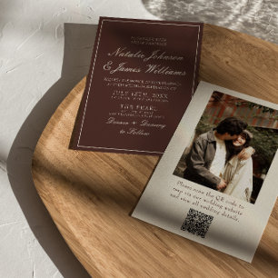 Invitación Código QR de foto de boda marrón chocolate dinero