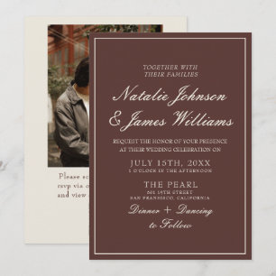 Invitación Código QR de foto de boda marrón chocolate dinero 