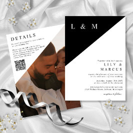 Invitación Código QR de foto de Boda Minimalista blanco y neg