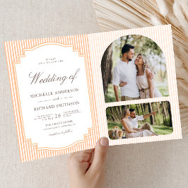 Invitación Código QR de foto de bodas a rayas naranjas clásic
