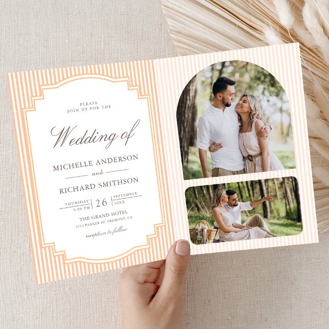 Invitación Código QR de foto de bodas a rayas naranjas clásic (Subido por el creador)
