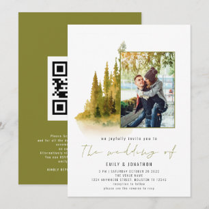 Invitación Código QR de Foto de Bosque de Otoño Verde Oliva B