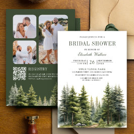 Invitación Código QR de foto de bosque de pinos para despedid