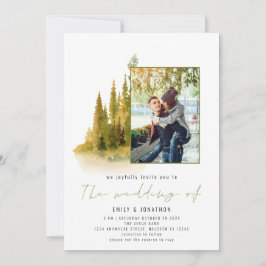 Invitación Código QR de foto de bosque otoñal Boda verde oliv