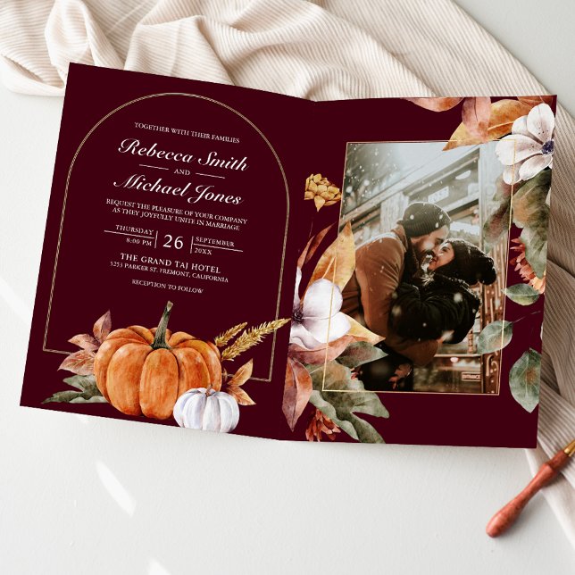 Invitación Código QR de Foto de Calabaza Boho Burgundy para B (Subido por el creador)