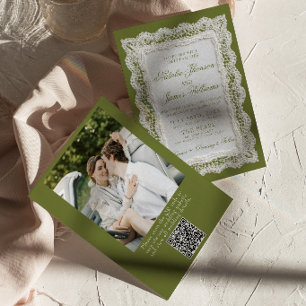 Invitación Código QR de foto de dinero antiguo verde oliva de