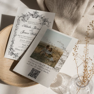 Invitación Código QR de foto de dinero viejo blanco y negro B