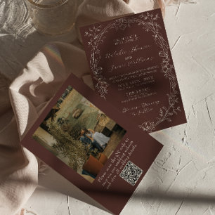 Invitación Código QR de foto de dinero viejo marrón chocolate