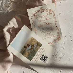 Invitación Código QR de foto de dinero viejo quemado naranja