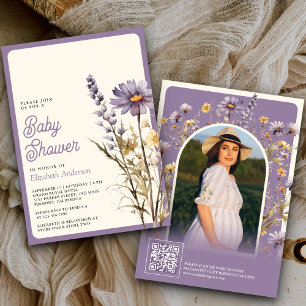 Invitación Código QR de foto de flor silvestre morada polvori