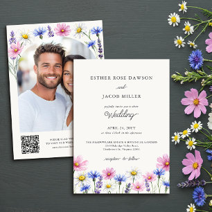 Invitación Código QR de Foto de Flor Silvestre Prensada para 