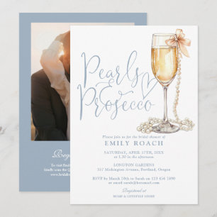 Invitación Código QR de Foto de Perlas y Prosecco para Desped