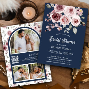 Invitación Código QR de Foto de Rosas Rosadas Polvorientas Ba