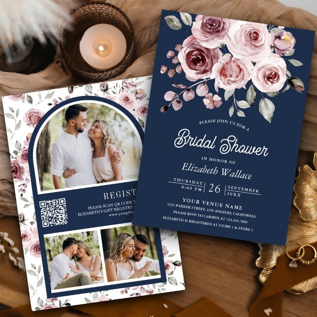 Invitación Código QR de Foto de Rosas Rosadas Polvorientas Ba (Subido por el creador)