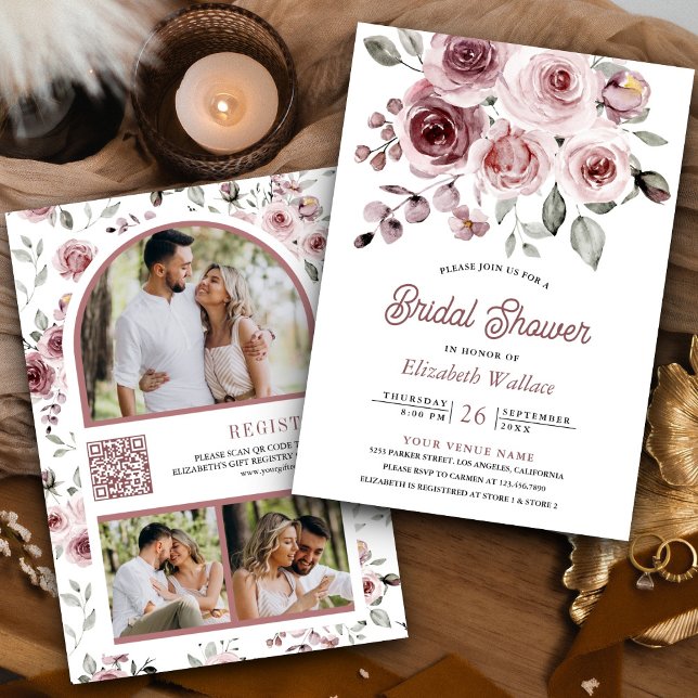 Invitación Código QR de foto de rosas rosadas polvorientas pa (Subido por el creador)