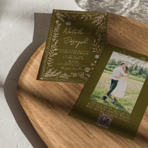 Invitación Código QR de foto dibujado a mano praderas boda fl