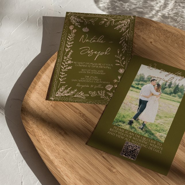 Invitación Código QR de foto dibujado a mano praderas boda fl (Subido por el creador)
