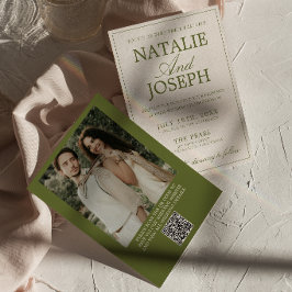 Invitación Código QR de foto elegante verde oliva dinero anti