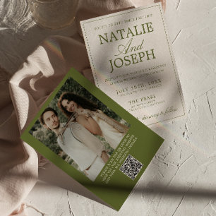 Invitación Código QR de foto elegante verde oliva dinero anti