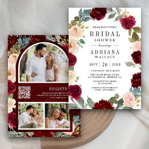 Invitación Código QR de Foto Floral de Melocotón de Borgoña p