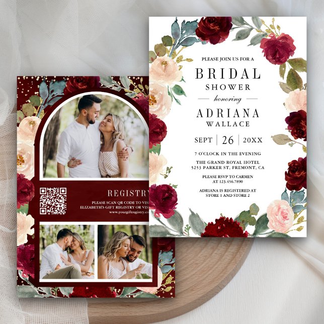 Invitación Código QR de Foto Floral de Melocotón de Borgoña p (Subido por el creador)