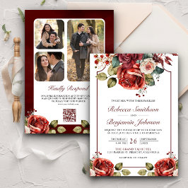 Invitación Código QR de Foto Floral de Rosas Rojas Románticas