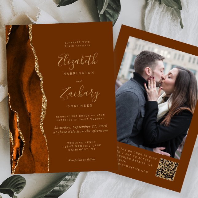 Invitación Código QR de foto marrón ágata naranja quemada Bod (Subido por el creador)