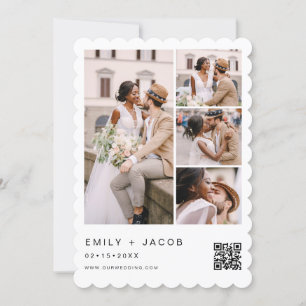 Invitación Código QR de foto minimalista Boda blanco