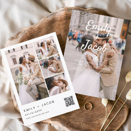 Invitación Código QR de foto minimalista Boda blanco