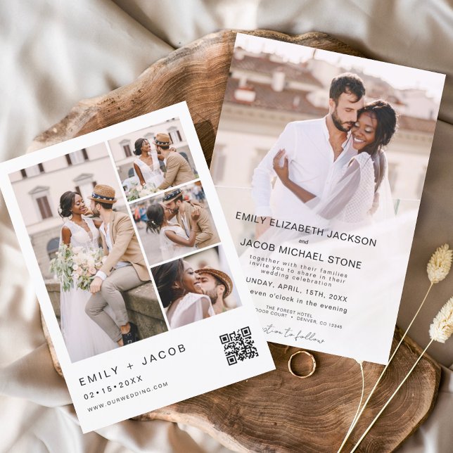Invitación Código QR de foto minimalista Boda blanco (Subido por el creador)