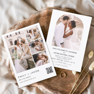 Invitación Código QR de foto minimalista Boda blanco